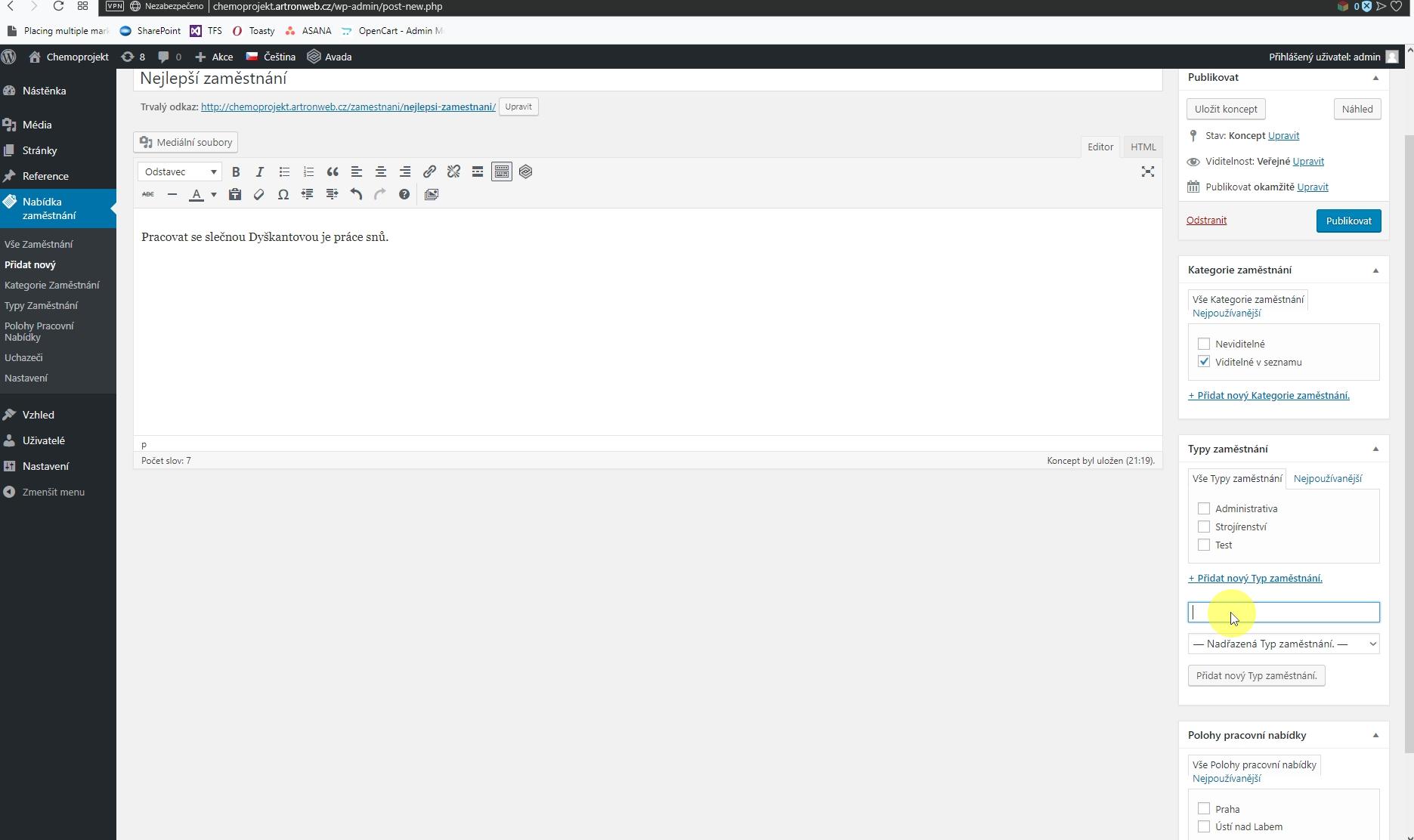 Typ Vyplňte název nového typu zaměstnání